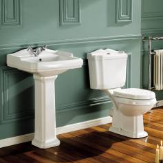 Twin Tap Victorian Basin  and Victoria Close Coupled Toilet Set - White Seat 