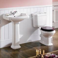 Victoria Pedestal Basin and Close Coupled Toilet Set - Dark Mahogany Seat 