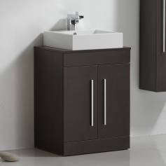 Lassen Wenge Bathroom Furniture 600mm Counter Top Basin Door Unit - Floor Standing 