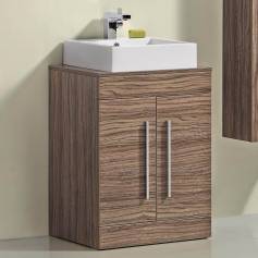 Delamere Light Walnut Bathroom 600mm Counter Top Basin Door Unit - Floor Standing 