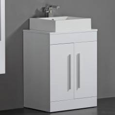 Newlands White 600mm Counter Top Basin Door Unit - Floor Standing 