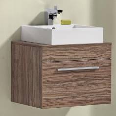 Delamere Light Walnut 600mm Counter Top Basin Drawer Unit - Wall Mounted 