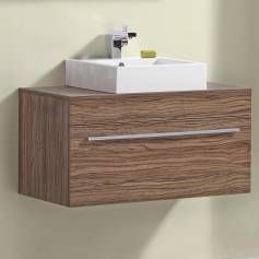 Delamere Light Walnut 900mm Counter Top Basin Drawer Unit - Wall Mounted  