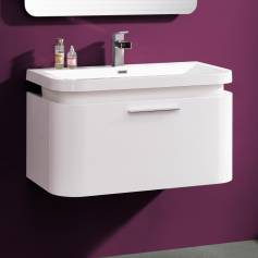 Opal Premium Bathroom Sink Cabinets - 900mm Gloss White Rounded Basin Drawer Unit - Wall Mounted 
