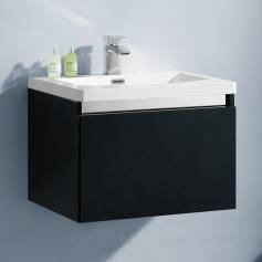 Onyx Steel Premium Gloss Black 600mm Basin Drawer Unit - Wall Mounted 