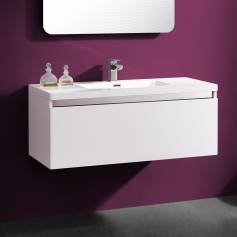 Opal Steel Premium Gloss White 1100mm Basin Drawer Unit - Wall Mounted 