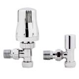 Chrome TRV Thermostatic Radiator Valves Angled  - 15mm Connection 