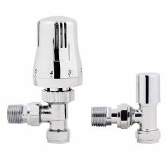 Chrome TRV Thermostatic Radiator Valves Angled  - 15mm Connection 