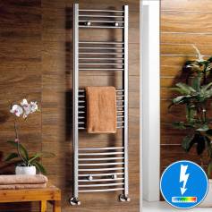 Nancy Thermostatic Chrome Curved Electric Towel Rail Raidator - 1450x450mm  