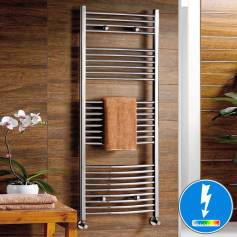 Nancy Thermostatic Chrome Curved Electric Towel Rail Radiator - 1450x600mm  