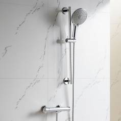Chrome Shower - Economy Thermostatic Bar Mixer Kit with Multi-Function Hand Held Head 