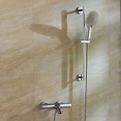 Round Bar Mixer Shower Kit with Bath Filler &amp; Multi-Function Hand Held Head - Wall Mounted 