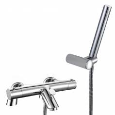 Round Bar Mixer Shower Kit with Bath Filler &amp; Hand Held Head - Surface Mounted 