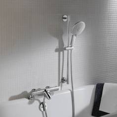 Round Bar Mixer Shower Kit with Bath Filler &amp; Multi-Function Hand Held Head - Surface Mounted 