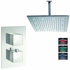 Tugela Thermostatic Shower Mixer Kit with 400mm Square LED Head 