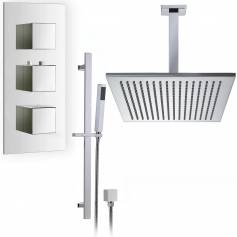 Rhine Thermostatic Shower Mixer Kit with 305mm Square Head - Hand Held 