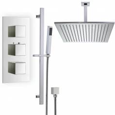 Rhine Thermostatic Shower Mixer Kit with 400mm Square Head - Hand Held 