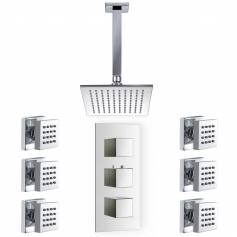 Bonita Thermostatic Shower Mixer Kit with 195mm Square Head - Body Jets 