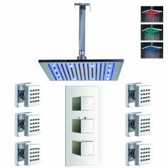 Bonita Thermostatic Shower Mixer Kit with 305mm Square LED Head - Body Jets 