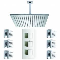 Bonita Thermostatic Shower Mixer Kit with 400mm Square Head - Body Jets 