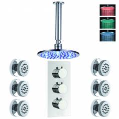 Bonita Thermostatic Shower Mixer Kit with 200mm Round LED Head - Body Jets 