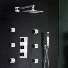 Burude Thermostatic Body Jet Shower Mixer Kit with 195mm Square Head &amp; Hand Held 
