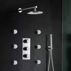 Burude Thermostatic Body Jet Shower Mixer Kit with 200mm Round Head &amp; Hand Held 