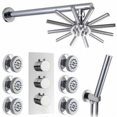 Burude Thermostatic Shower Mixer Kit with 220mm Star Head - Hand Held &amp; Body Jets 