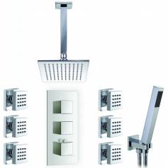 Jonha Thermostatic Shower Mixer Kit with 195mm Square Head - Hand Held &amp; Body Jets 