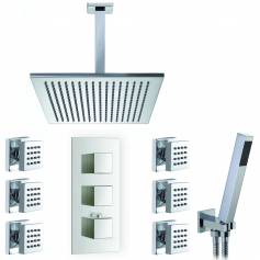 Jonha Thermostatic Shower Mixer Kit with 305mm Square Head - Hand Held &amp; Body Jets 