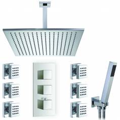 Jonha Thermostatic Shower Mixer Kit with 400mm Square Head - Hand Held &amp; Body Jets 