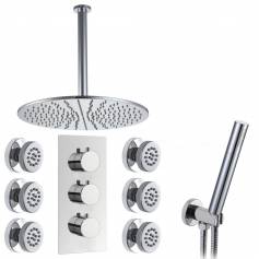 Jonha Thermostatic Shower Mixer Kit with 400mm Round Head - Hand Held &amp; Body Jets 
