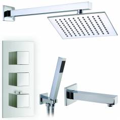 Kallatti Thermostatic Shower Mixer Kit with 195mm Square Head - Hand Held &amp; Bath Filler Tap 