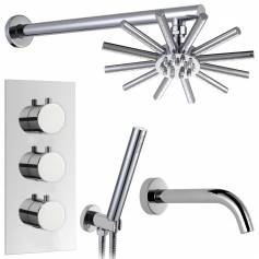Kallatti Thermostatic Shower Mixer Kit with 220mm Star Head - Hand Held &amp; Bath Filler Tap 
