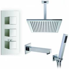 Coban Thermostatic Shower Mixer Kit with 305mm Square Head - Hand Held &amp; Bath Filler Tap 