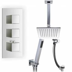 Tinago Thermostatic Shower Mixer Kit with 195mm Square Head - Hand Held &amp; Overflow Bath Filler Tap 