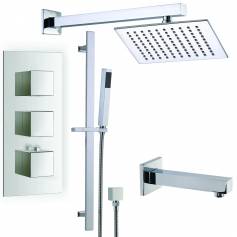 Ravana Thermostatic Shower Mixer Kit with 195mm Square Head - Hand Held &amp; Bath Filler Tap 