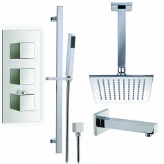 Borov Thermostatic Shower Mixer Kit with 195mm Square Head - Hand Held &amp; Bath Filler Tap 
