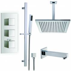 Borov Thermostatic Shower Mixer Kit with 305mm Square Head - Hand Held &amp; Bath Filler Tap 