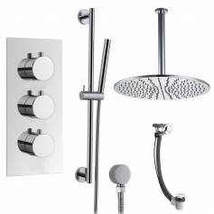 Prenn Thermostatic Shower Mixer Kit with 400mm Round Head - Hand Held &amp; Overflow Bath Filler Tap 