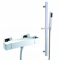 Square Thermostatic Bar Mixer Shower Kit with Hand Held Head 