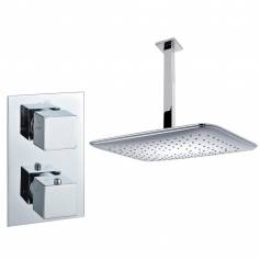 Tugela Chrome Effect Thermostatic Shower Mixer Kit with 360x250mm Rectangular Thermostatic Shower Head 