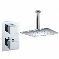 Tugela Chrome Effect Thermostatic Shower Mixer Kit with 360x250mm Rectangular Head 