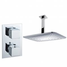 Tugela Chrome Effect Thermostatic Shower Mixer Kit with 360x250mm Rectangular Head 