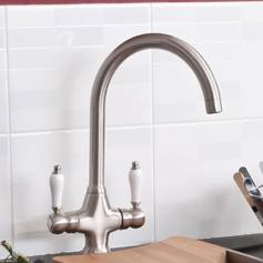Victoria Kitchen Sink Tap - Brushed Steel - Swivel Spout 