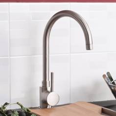 Cascade Brushed Steel Kitchen Tap - Swivel Spout 