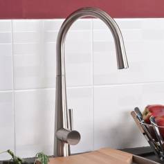 Della Mono Kitchen Taps - Brushed Steel Kitchen Mixer Tap with Swivel Spout 