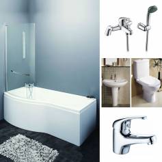 Beeston P Shape Bathroom Suite - Shower Bath Package, P-Shaped Left 