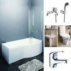Beeston P Shape Bathroom Suite - Shower Bath Package, P-Shaped Right 