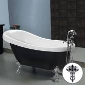 Black Traditional Bath with Ball Feet and Tap Stand, Large 